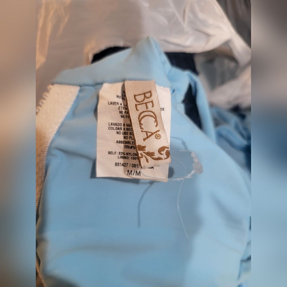 Becca Color Code Plunge One-Piece Swimsuit SZ Medium and small Powder Blue NWOT - Picture 5 of 6